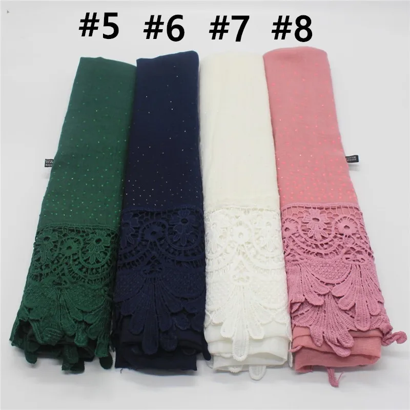 2019 модная Вышитая Шаль с цветами однотонный кружевной платок мусульманский