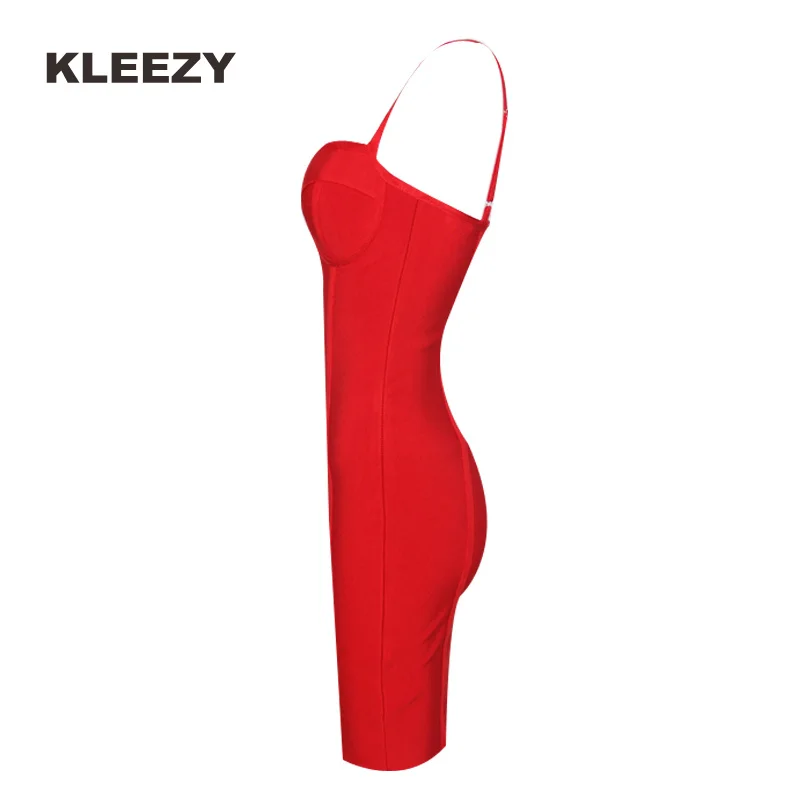 KLEEZY, без рукавов, вечерние, для клуба, красного цвета, сексуальный бюстгальтер на тонких бретельках, для женщин, бандаж, облегающее, мини, вечернее платье-карандаш, HL2547