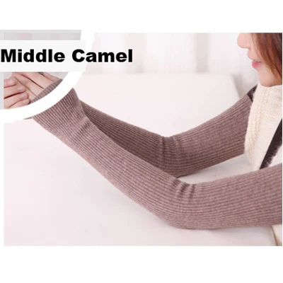 middle camel hole Женские варежки, перчатки осень-зима, женские норковые кашемировые гетры с дырками, вязаные рукава, длинные вязаные митенки - Цвет: middle camel hole