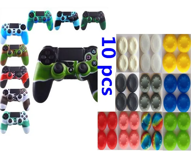 

10 Camouflage Silicone guard Skin Cover Case Protective+10 Thumbstick Silicone Grip For Sony PS4 Playstation 4 PS4 Pro PS4 Slim