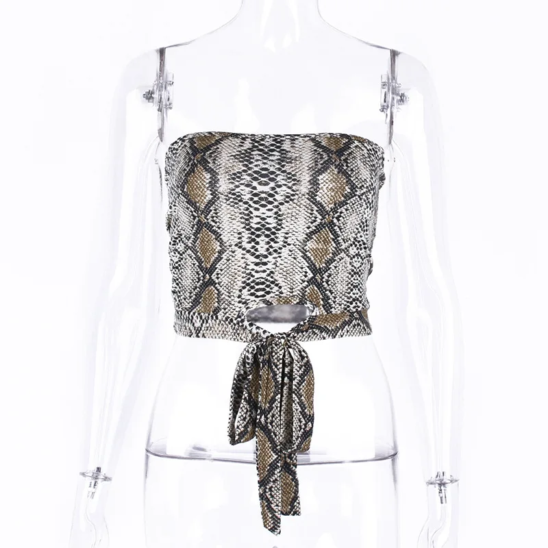 Женский укороченный Топ без бретелек со змеиным принтом Клубная одежда рукавов