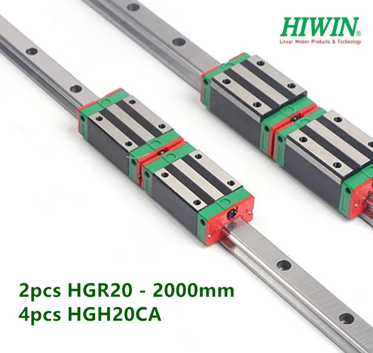 Оригинальная линейная направляющая Hiwin HGR20 - 2000 мм + 4 узких подшипника каретки HGH20CA