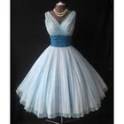 Новое поступление Винтаж 1950s Line, Тюлевое платье, платье на выпускной, платье с v-образным вырезом и рюшами; Платье с цветами для подружки невесты Свадебные Платья Vestidos De Fiesta