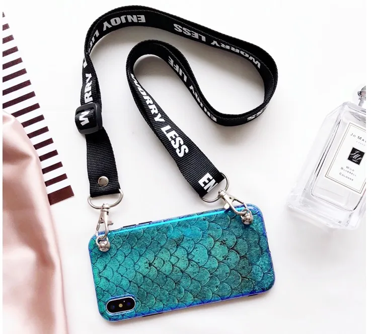 Для iphone XS MAX чехол Роскошная рыбья чешуя Мягкая силиконовая сумка через плечо чехол для телефона для iphone 11 pro max чехол для iphone X XR 7 7PLUS 6 6S plus 8 8plus чехол на цепочке
