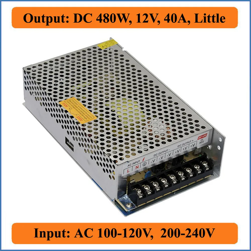 480W 12V 40A Little Switching power supply Voltage Input AC 100V-240V Transformer to Triple Outputs DC LED strip light bulb |