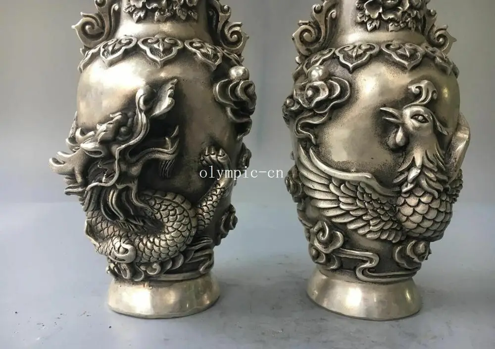 Пара 9 ''тибетская бронзовая Серебряная резная статуя вазы в виде облака