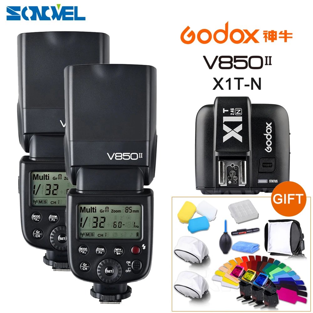 2x Godox V850II GN60 HSS 2 4G Беспроводная система X Flash Speedlite li ion батарея + X1N передатчик для Nikon