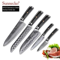sunnecko chef knife 5pcs kitchen knives set japanese damascus vg10 steel sharp blade g10 handle utility santoku bread cut tools