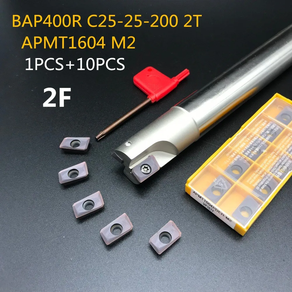 

10PCS lathe tool APMT1604 M2+1PCS 25mm milling cutter BAP400R C25-25-200-2T carbide insert milling tools machining center tool