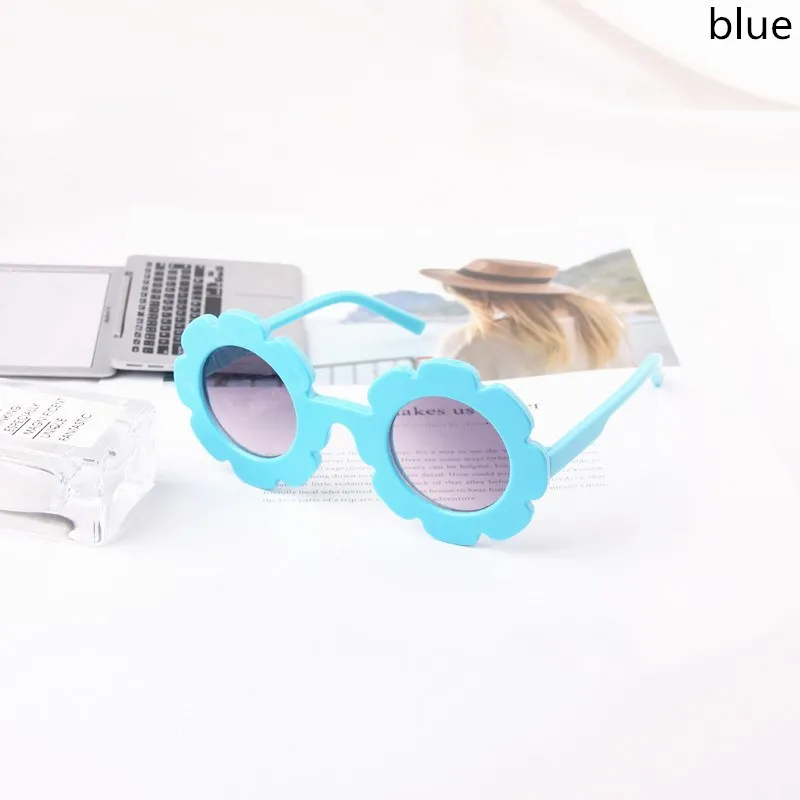 blue Детские солнцезащитные очки с цветами для мальчиков и девочек, круглые пластиковые солнцезащитные очки с защитой от уф400 лучей, милые детские солнцезащитные очки Gafas De Sol Muje - Цвет линз: blue