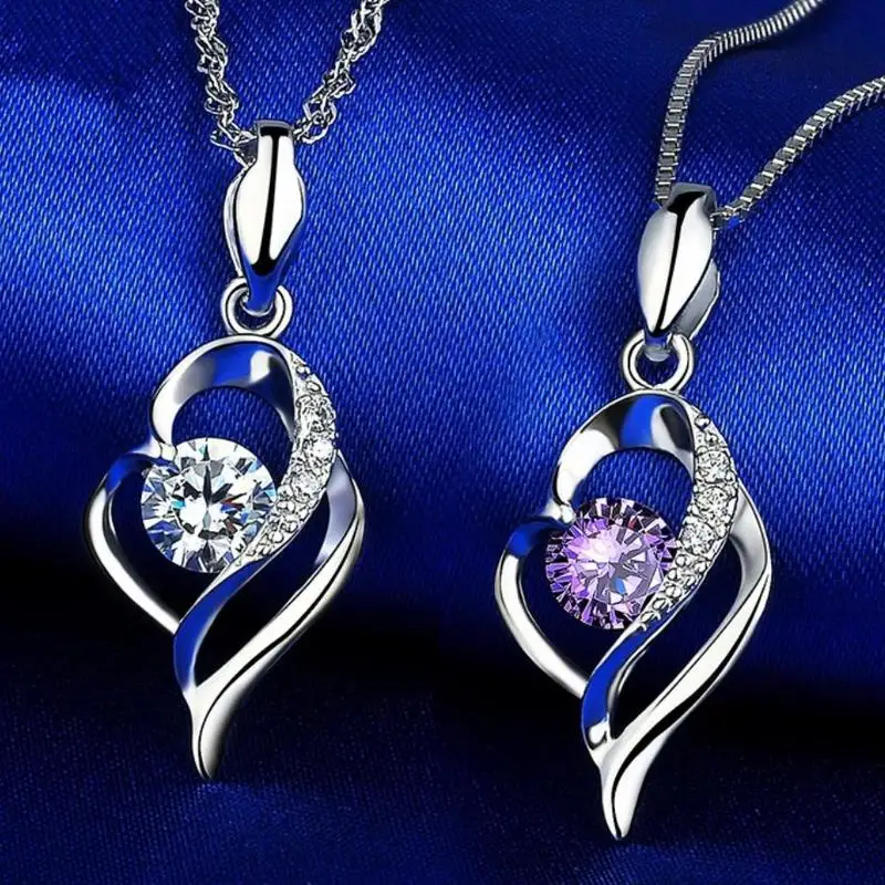 

Everoyal Charm Crystal Heart Pendant Necklace For Girls Jewelry Vintage Silver Plated Women Clavicle Necklace Accessories Female