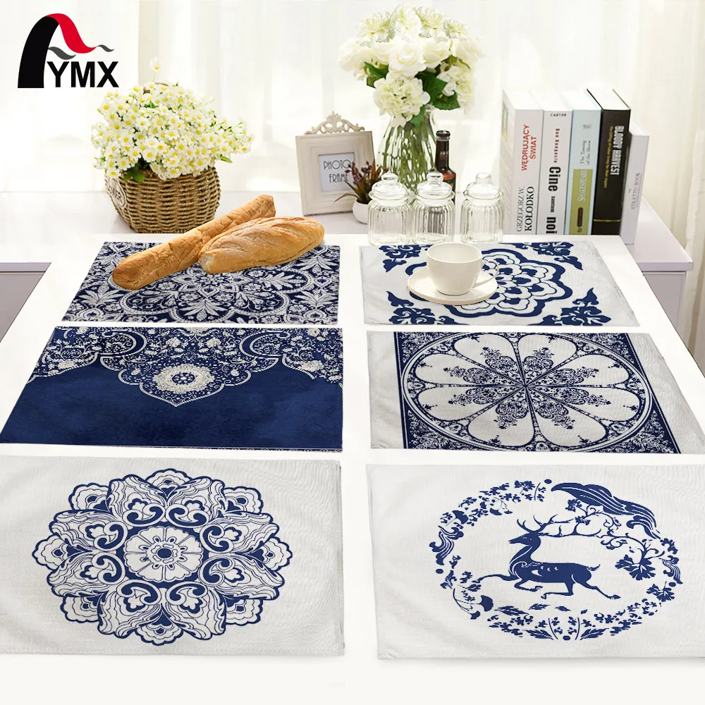 

Chinese Style Blue and White Porcelain Table Mat Flower Pattern Home Kitchen Decoration Table Pads Table Napkin For Wedding Set
