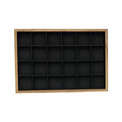 24-Grids-Black-Strip SZanbana деревянный кожаный лоток для ювелирных изделий Кольцо Дисплей Показать чехол ожерелье держатель серьги Органайзер чехол для ювелирных изделий - Цвет: 24-Grids-Black-Strip