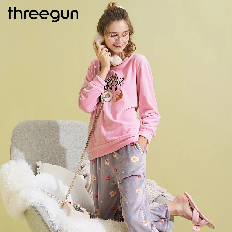THREEGUN/пижамы из кораллового флиса пижамные комплекты для девочек пижамы с принтом