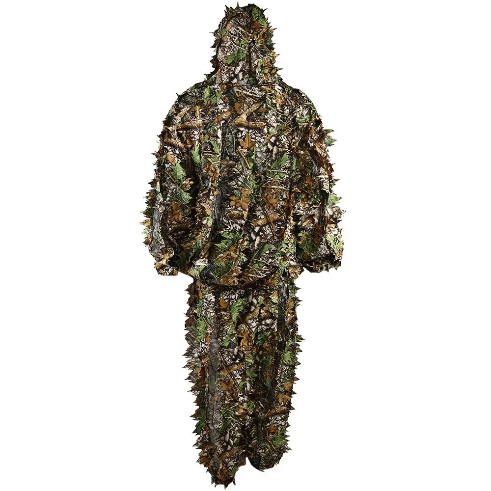 

Polyester Durable Outdoor Woodland Sniper Ghillie Suit Kit Cloak Military 3D Leaf Camouflage Camo Jungle Hunting Birding