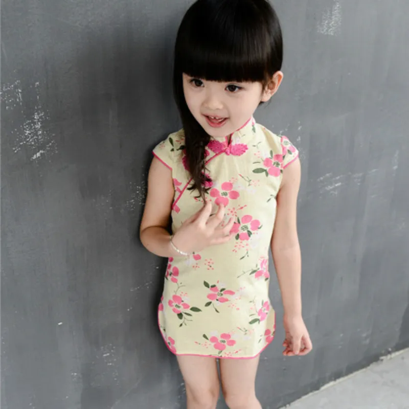 2-8T Cotton Girl Dress Trendy Kids Baby Girls Green short Sleeve Chinese Cheongsam Spring Autumn Clothes Hot 2015 | Детская одежда и