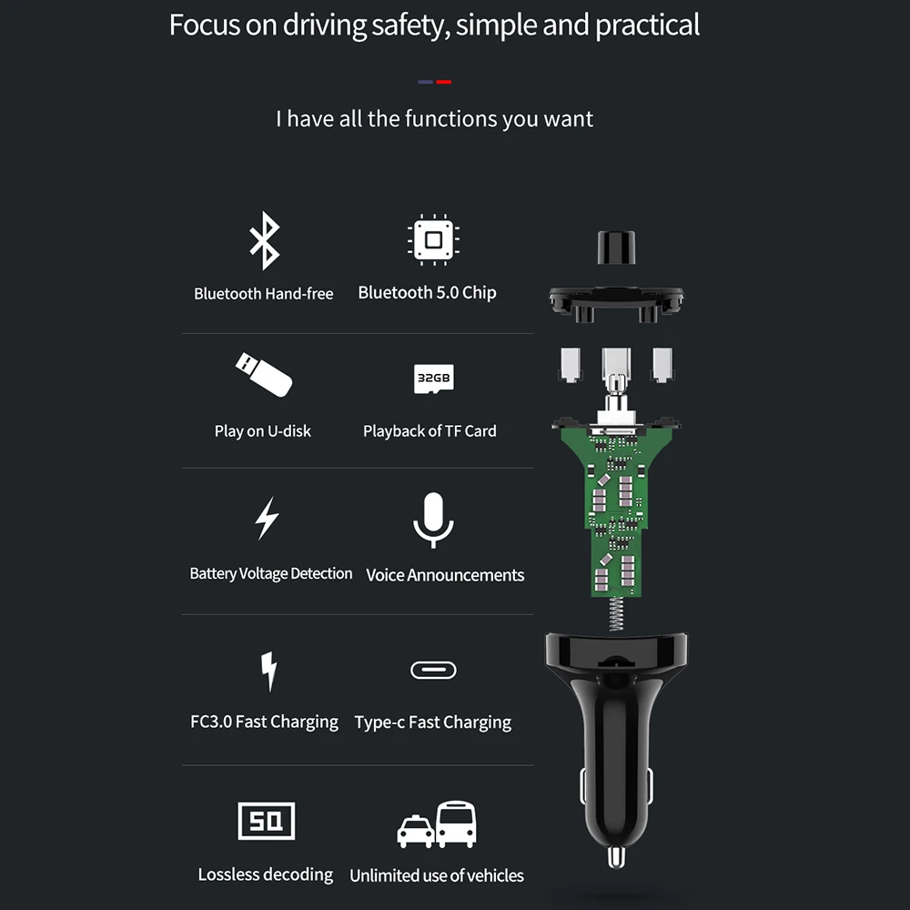 FM-трансмиттер BT29 автомобильный беспроводной с поддержкой Bluetooth 5 0 и ЖК-дисплеем |