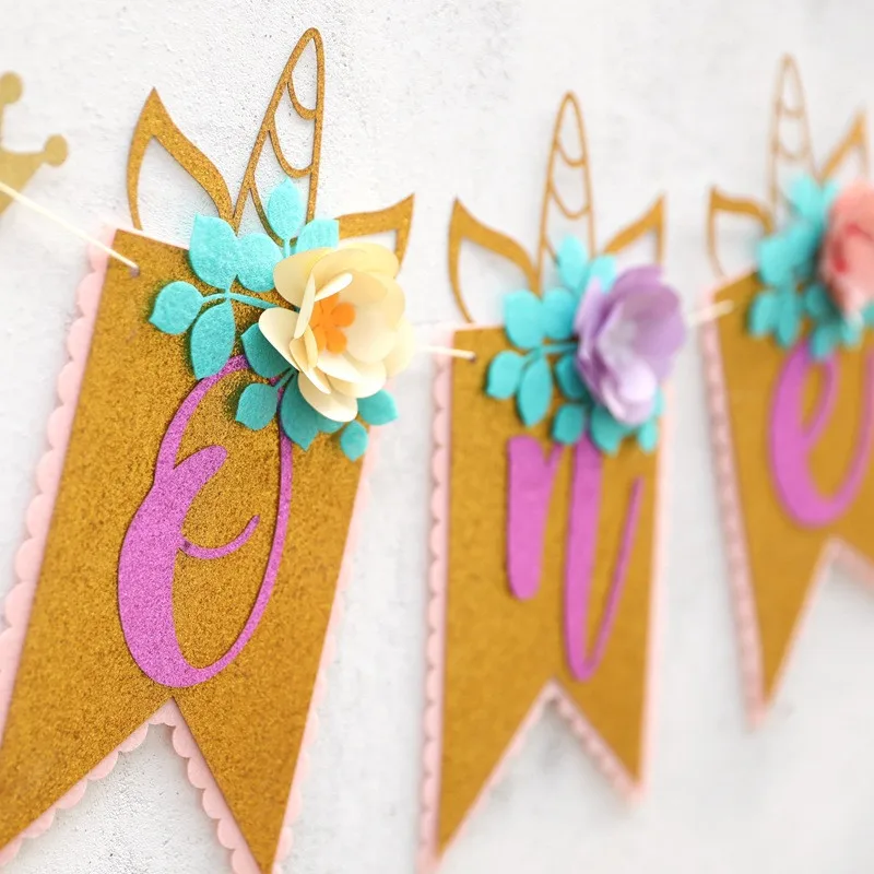 

Праздничная гирлянда Chicinlife с единорогом, 1 комплект, 12x18 см, 1 день рождения, детское кресло для душа, баннер, декоративные принадлежности