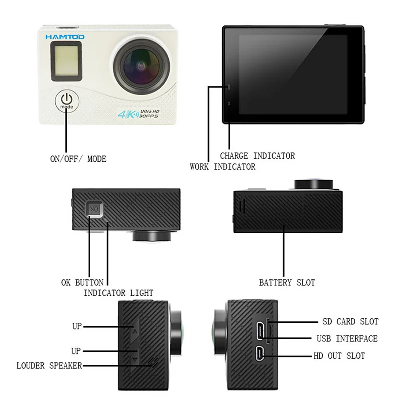 HAMTOD H8A 4K 30pfs WiFi экшн камера 2 0 дюйма LCD + 66 экран 1080P HD Дайвинг Водонепроницаемая мини