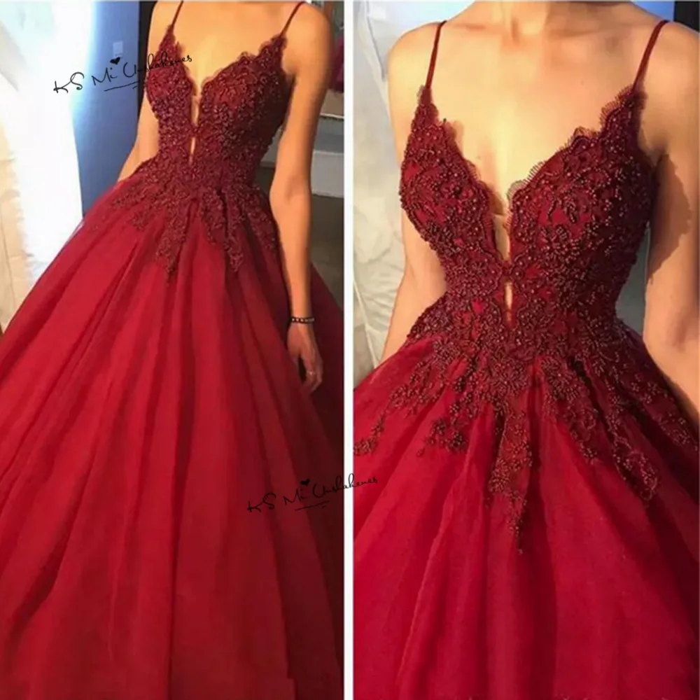 Vestidos de праздники пикантные Для женщин Выпускные платья Burgundy с бисерной вышивкой и кружевами Пышное Платье в деловом стиле для вечеринки вечерние праздничные специальные Baile Latino Mujer