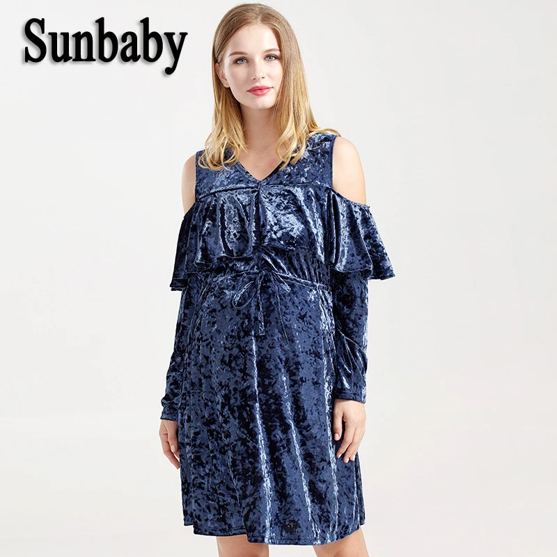 Новое модное элегантное и милое бархатное платье для беременных Sunbaby с оборками