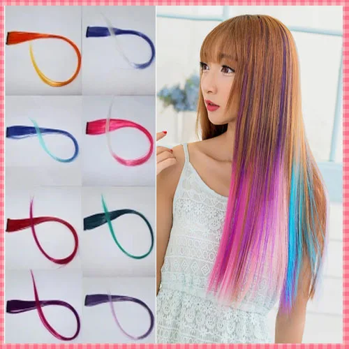hair extensions 2016 New Arrive fashion women's Long Synthetic Clip In Extensions Gradient Color cosplay  hair pieces #JO009