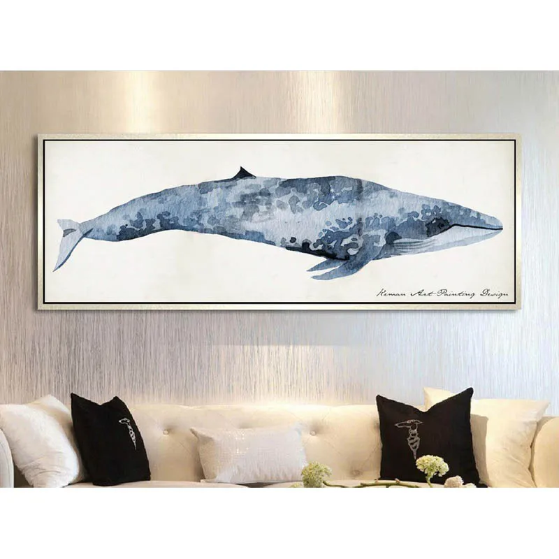 Лучшие продажи большой темно синий кит современные акварельные животные картина