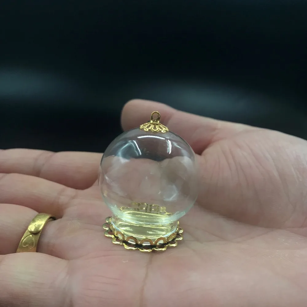 30x20mm glass globe double gold lace base tray lasce cap Glass vial pendant necklace hollow cover dome jars accessories | Дом и сад