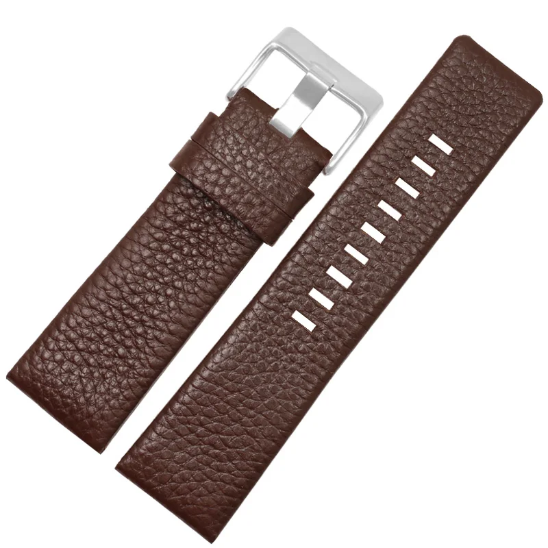 Brown silver buckle Кожаный ремешок для часов 22 24 26 27 28 30 мм часы браслет для дизельных часов черный ремешок из натуральной кожи - Цвет ремешка: Brown silver buckle
