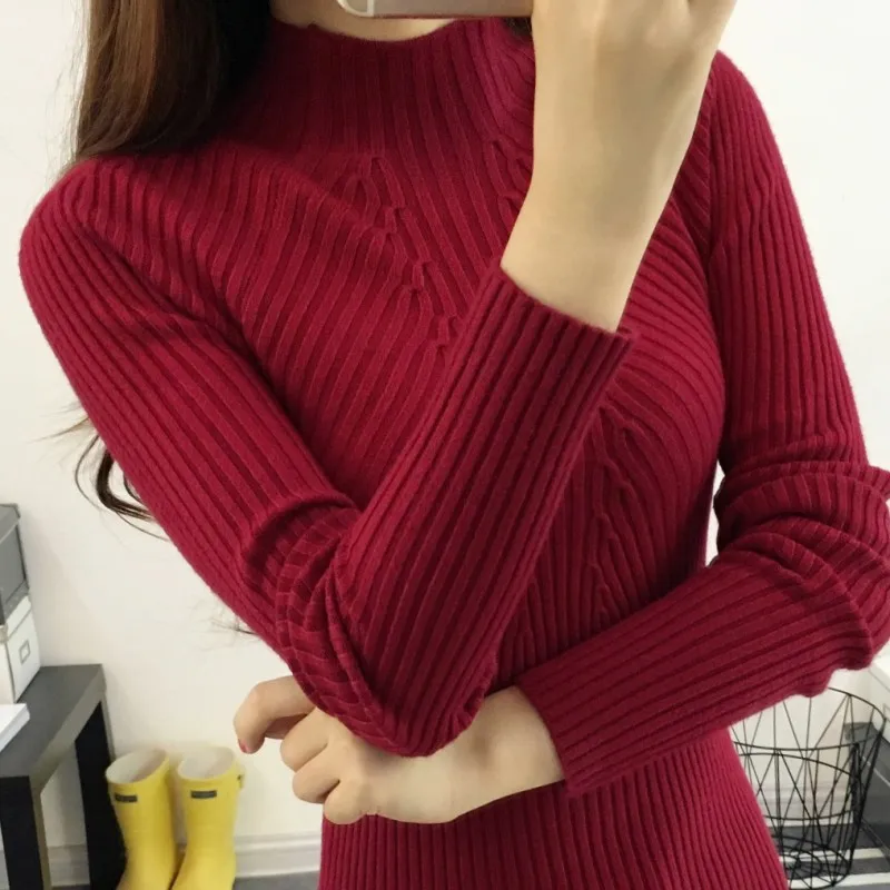 New Ins 2021 Spring Autumn Women lady high elastic half Turtleneck sweater women slim Pull Femme Jumper clothes Pullovers | Женская