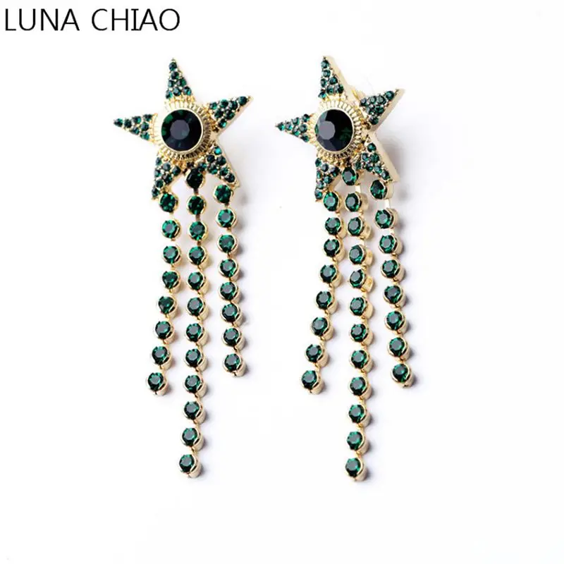 Luna Чао Асфальтовая Crystal Star Кубок коготь цепи Кисточки из бахромы Серьги себе