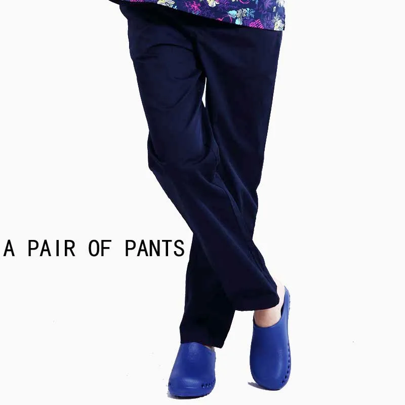 dark blue PANTS Женская модная медицинская униформа из чистого хлопка, цветная блокирующая v-образная горловина, рубашка или брюки с эластичным поясом и кулиской - Цвет: dark blue PANTS