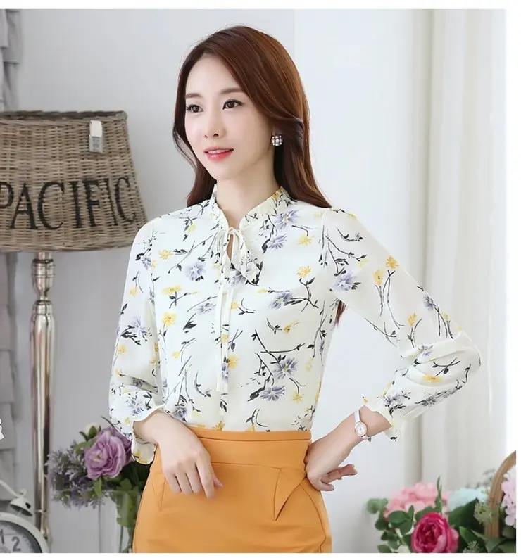 Blusas Femininas Модные Цветочные Топы и блузки Mujer осенние женские рубашки с длинным рукавом шифоновые женские блузки с принтом