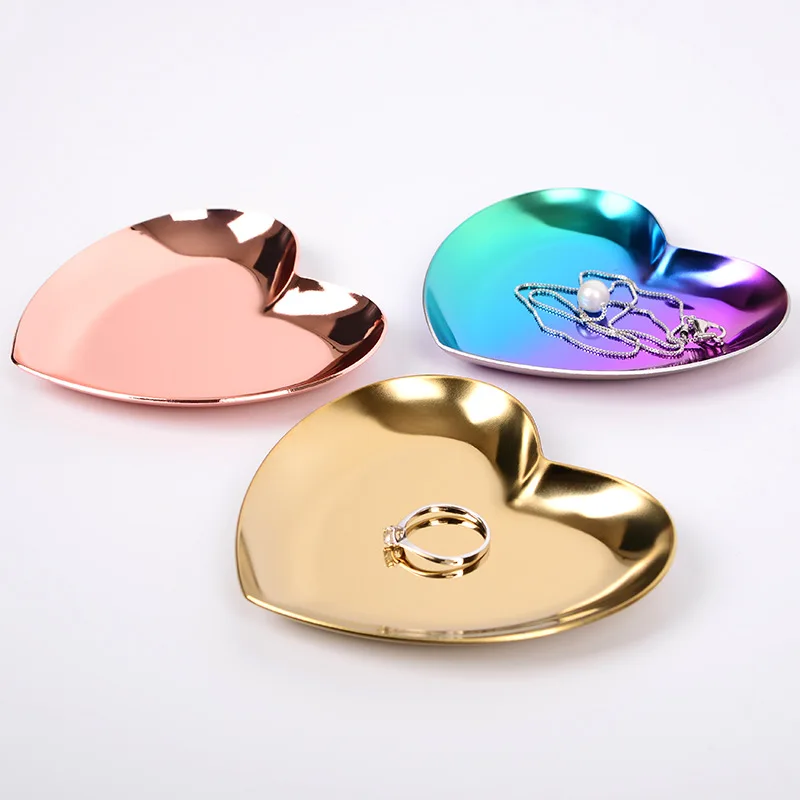 

Heart Shape Jewelry Rings Holder Mold Plate Dish Storage Tray Holder Cosmetic Organizer Stainless Steel Tea Trays