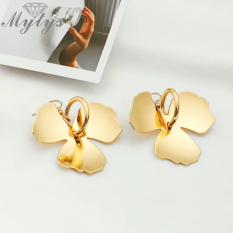 Большие серебряные серьги Mytys в форме цветка для женщин трендовые металлические