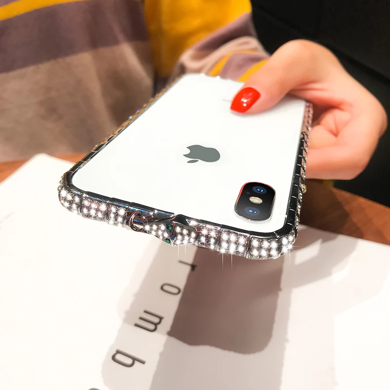 Luxury Bling Diamond Bumper Case For iPhone XS Max XR X 8 7 6 6S Plus Cases Fashion Glitter Rhinestone Inlay Metal Snake Frame