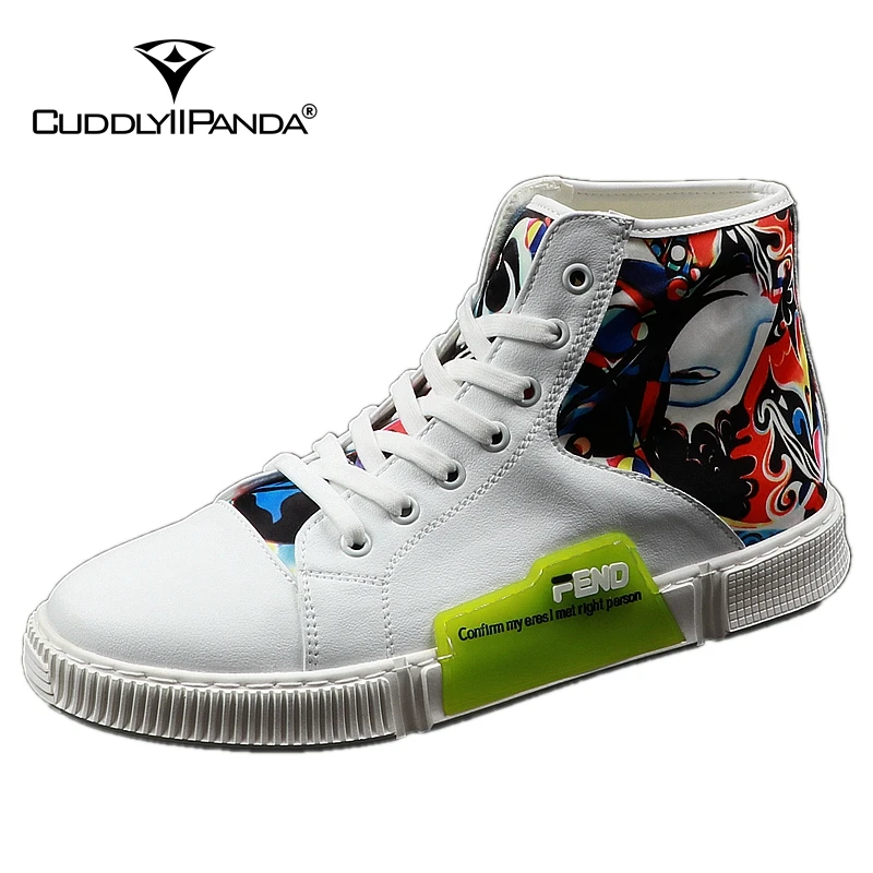 CuddlyIIPanda 2019 Men New Fashion Ankle Boots Spring Autumn Youth Graffiti Hip Hop Leisure Shoes Male High Top Casual Sneakers | Обувь