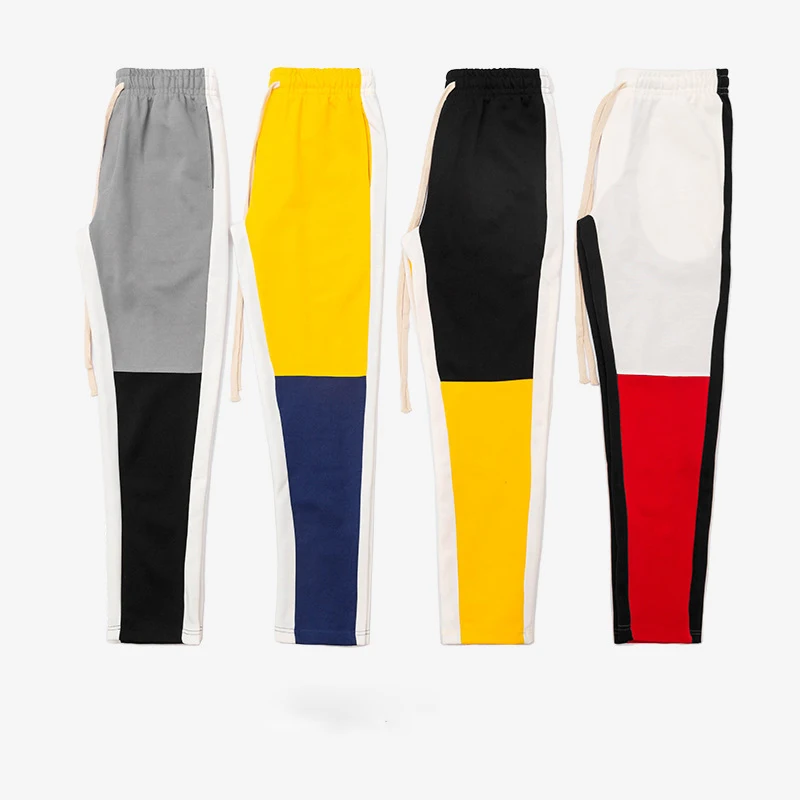 Контрастные Лоскутные мужские тренировочные брюки желтый красный черный серый