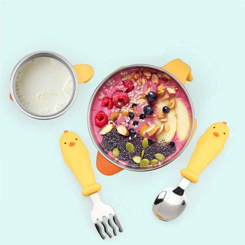Изолированная кухонная миска для новорожденных, набор детской воды для кормления, ложка-ложка на присоске