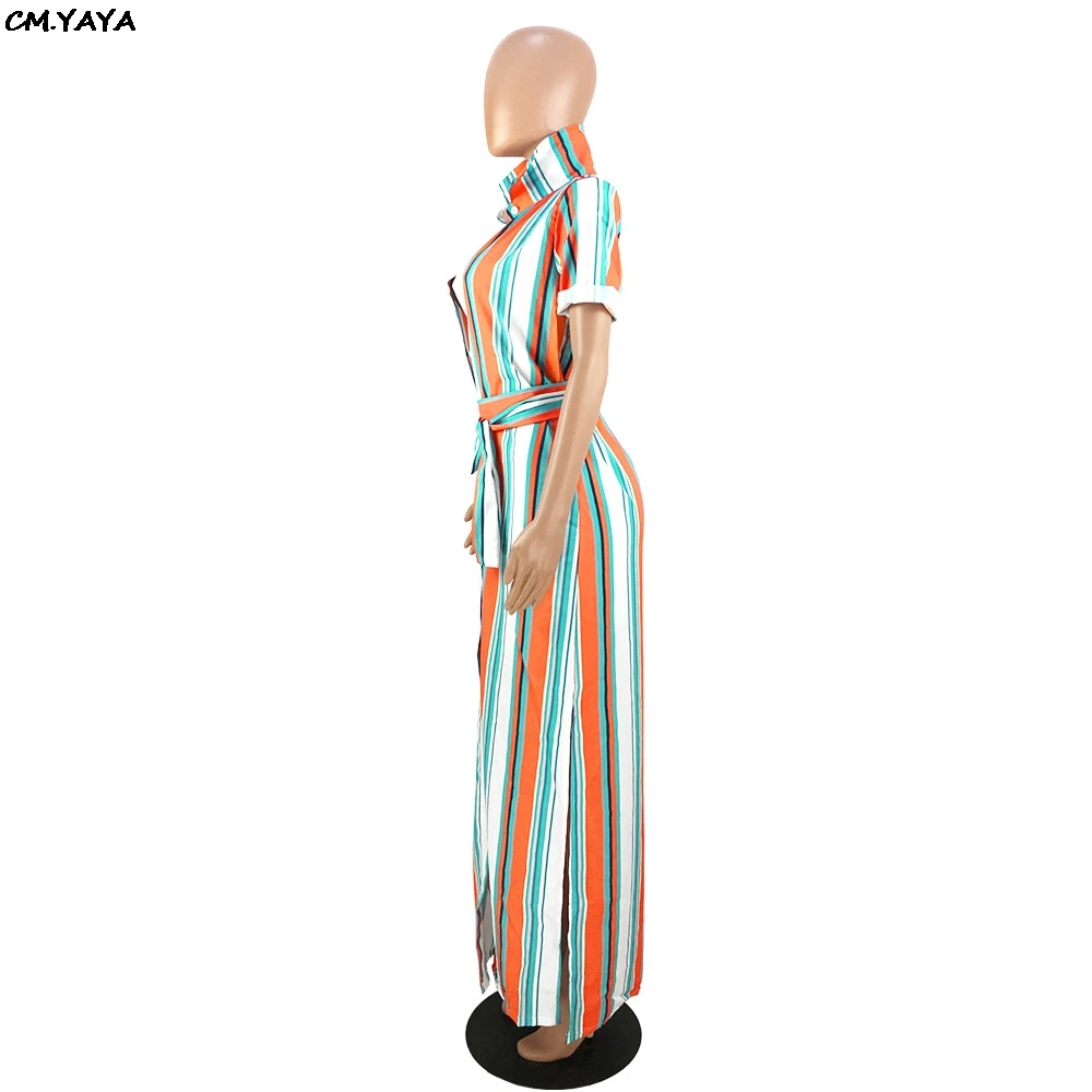Женское винтажное платье в полоску макси блузка с коротким рукавом и поясом