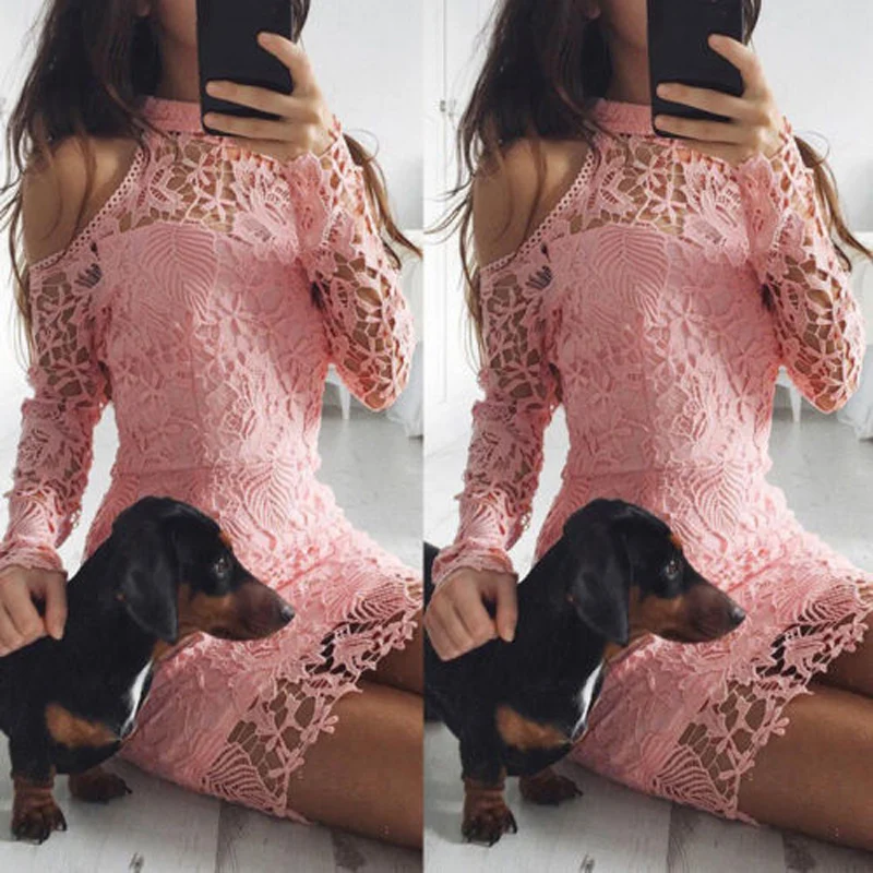 Women's Bandage Bodycon Long Sleeve Club Party Cocktail Mini Dress Sexy Hollow Out | Женская одежда