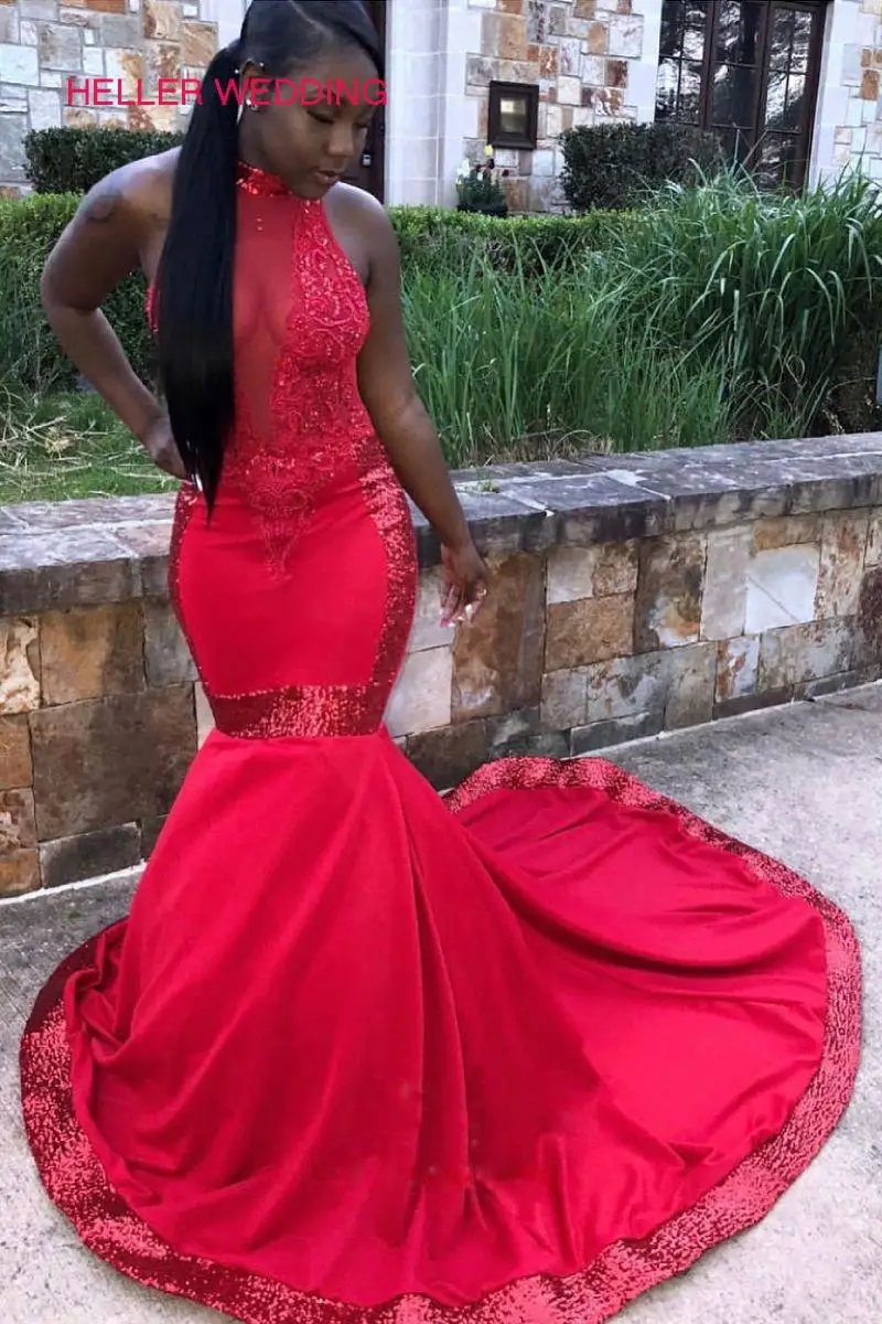 Потрясающее черное платье для девушек на выпускной вышитое бисером с длинным