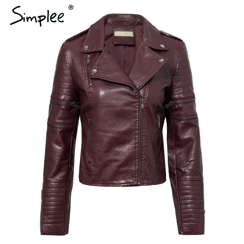 Simplee Сексуальная отложной воротник Женская Осенняя куртка из искусственной кожи