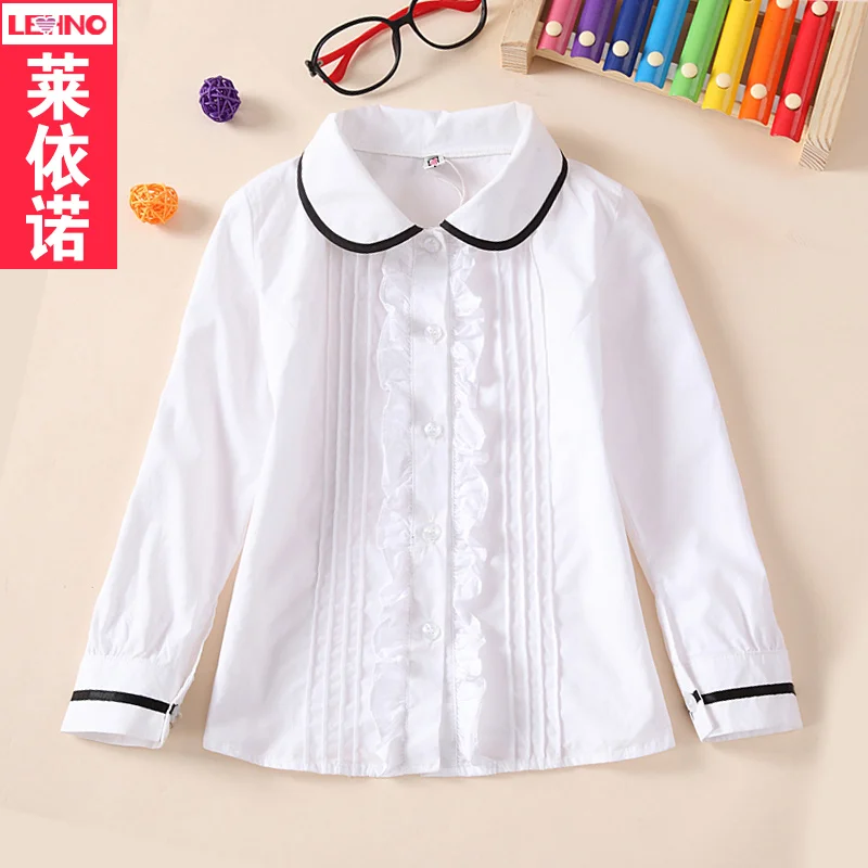 Girls Shirt Весенне-осенняя рубашка из хлопка школьная форма для мальчиков и девочек, детская белая рубашка для детского сада - Цвет: Girls Shirt