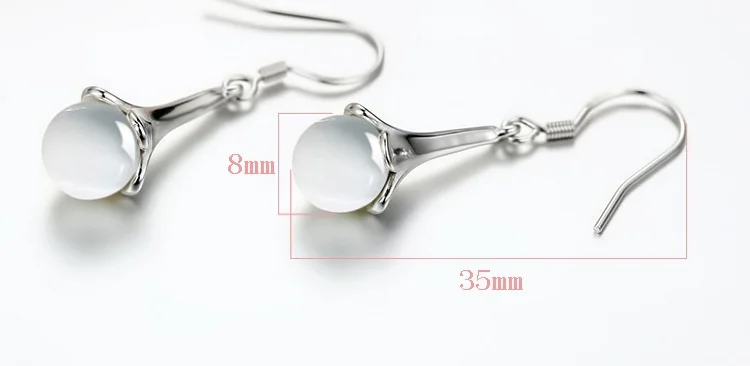 Женские серьги Крючки с лунным опалом кошачий глаз посеребренные модные женские