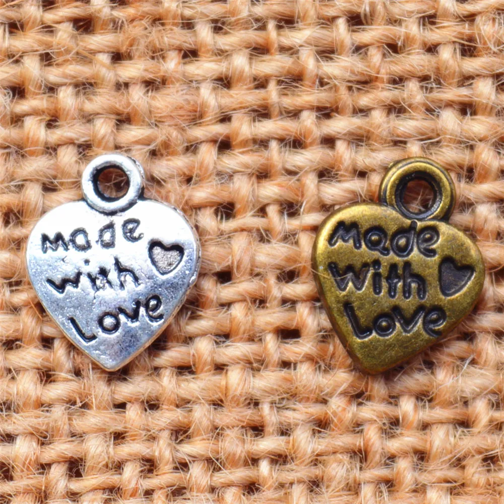 

Heart Shape Vintage Charms Silver/Bronze MADE WITH LOVE CZ Pendants Necklace&Bracelet Diy Pendants Beads