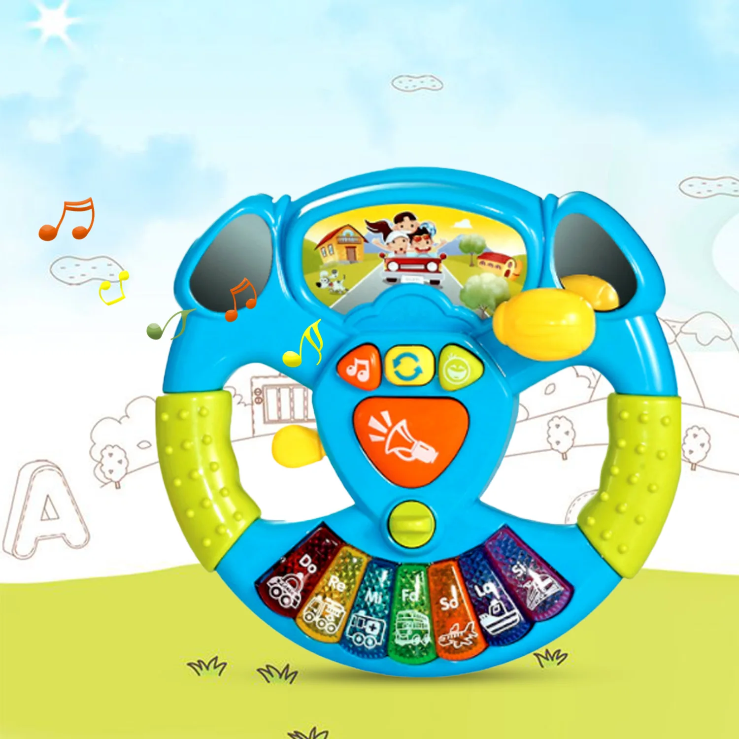 Детский красочный мультяшный руль музыкальные звонки развивающая игрушка для