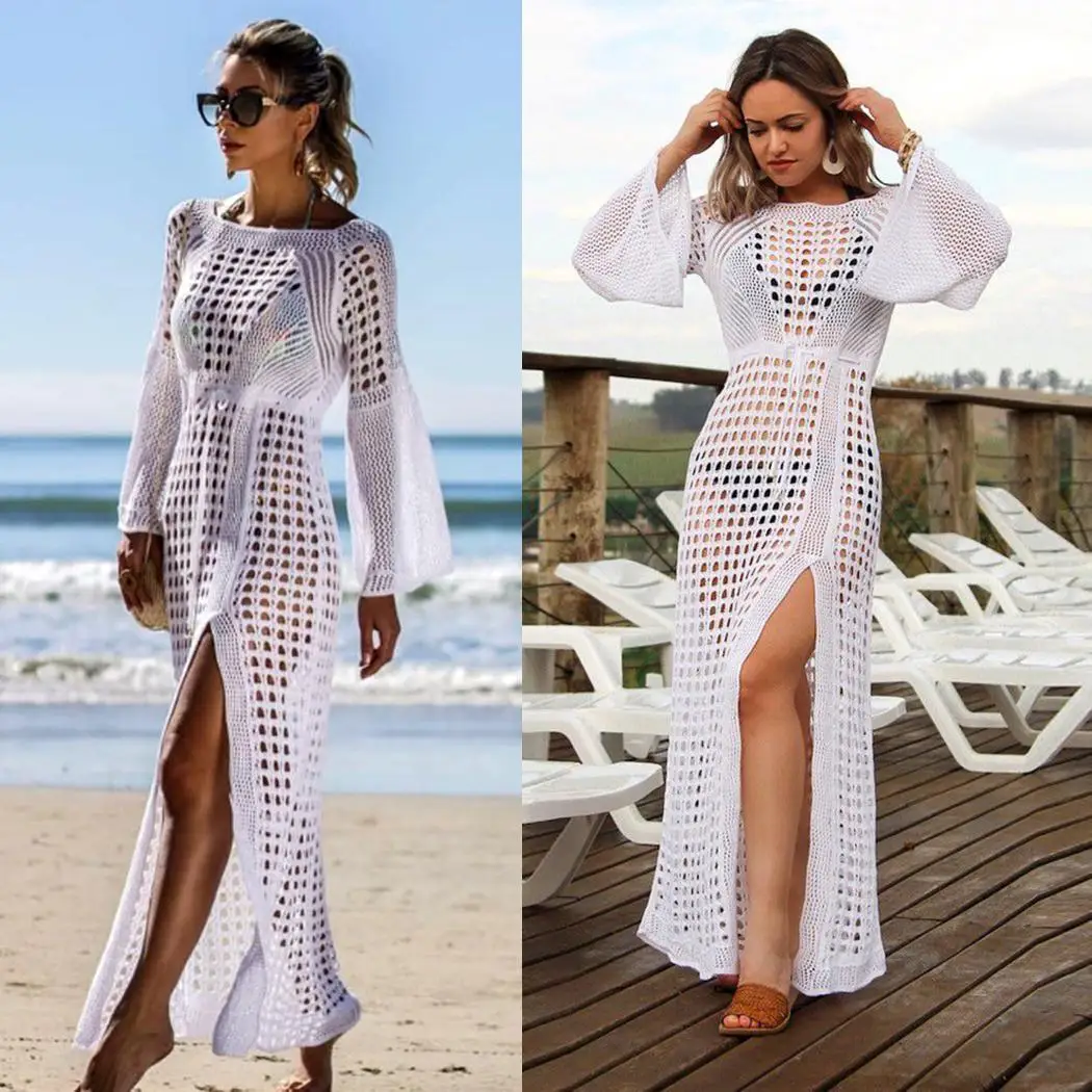 Женский Повседневный круглый вырез длинный рукав полый вязаный свободный