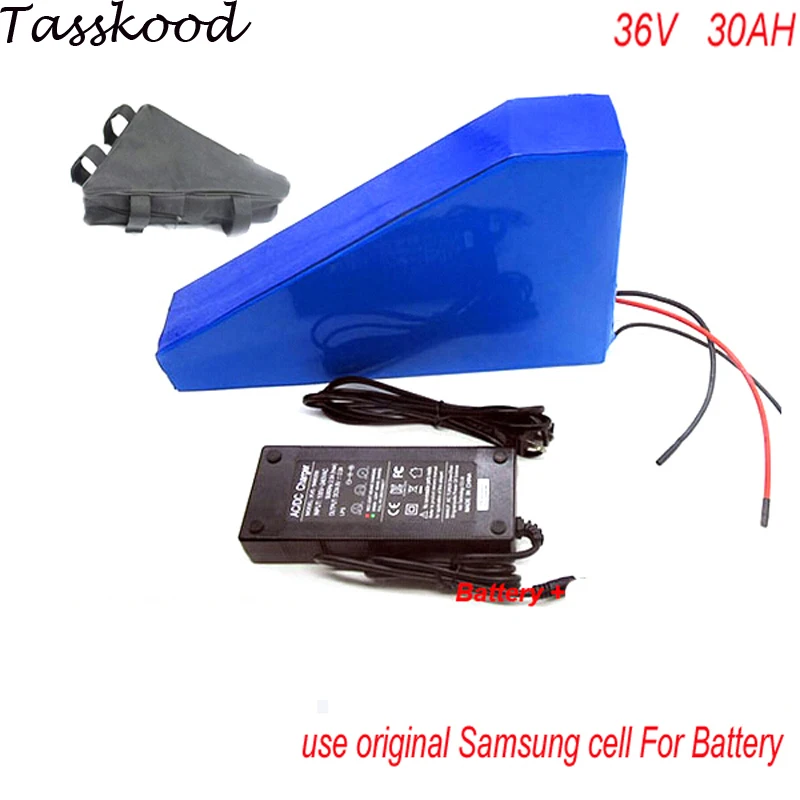 Треугольная батарея 36V 30AH литиевая батарея для электровелосипеда 36V 1000W батарея для электровелосипеда с ячейками samsung и 42v 2A быстрое зарядное устройство