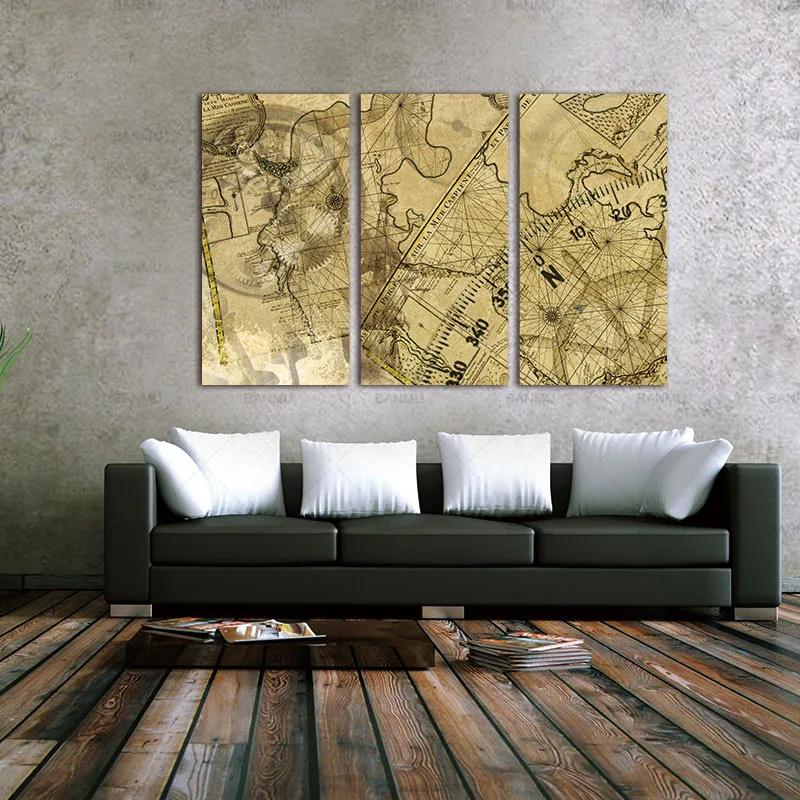 3 шт. модульные холщовые картины для дома абстрактная настенная живопись карта